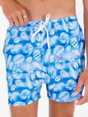 Men's Blue Shell-Print Swim Trunks Seaside